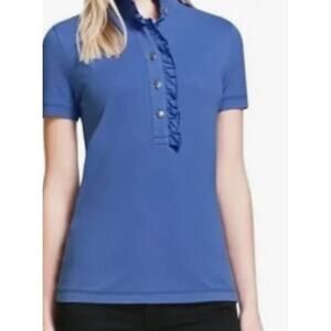 Tory Burch Blue Lydia Ruffle Polo Shirt Women's Size Medium